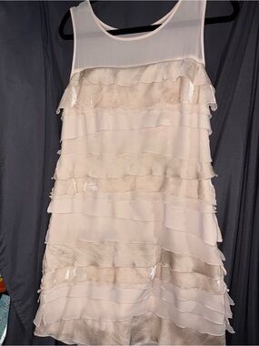 LOFT Cream Tiered Ruffle Mini Dress
